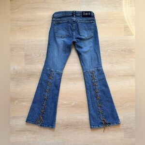 L.E.I. Vintage Y2K Low Rise Flare Jeans Lace-Up Rawhide Denim Size 5 2000s